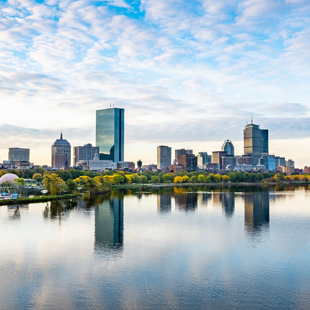 Boston&rsquo;s Back Bay skyline reflected in the Charles River