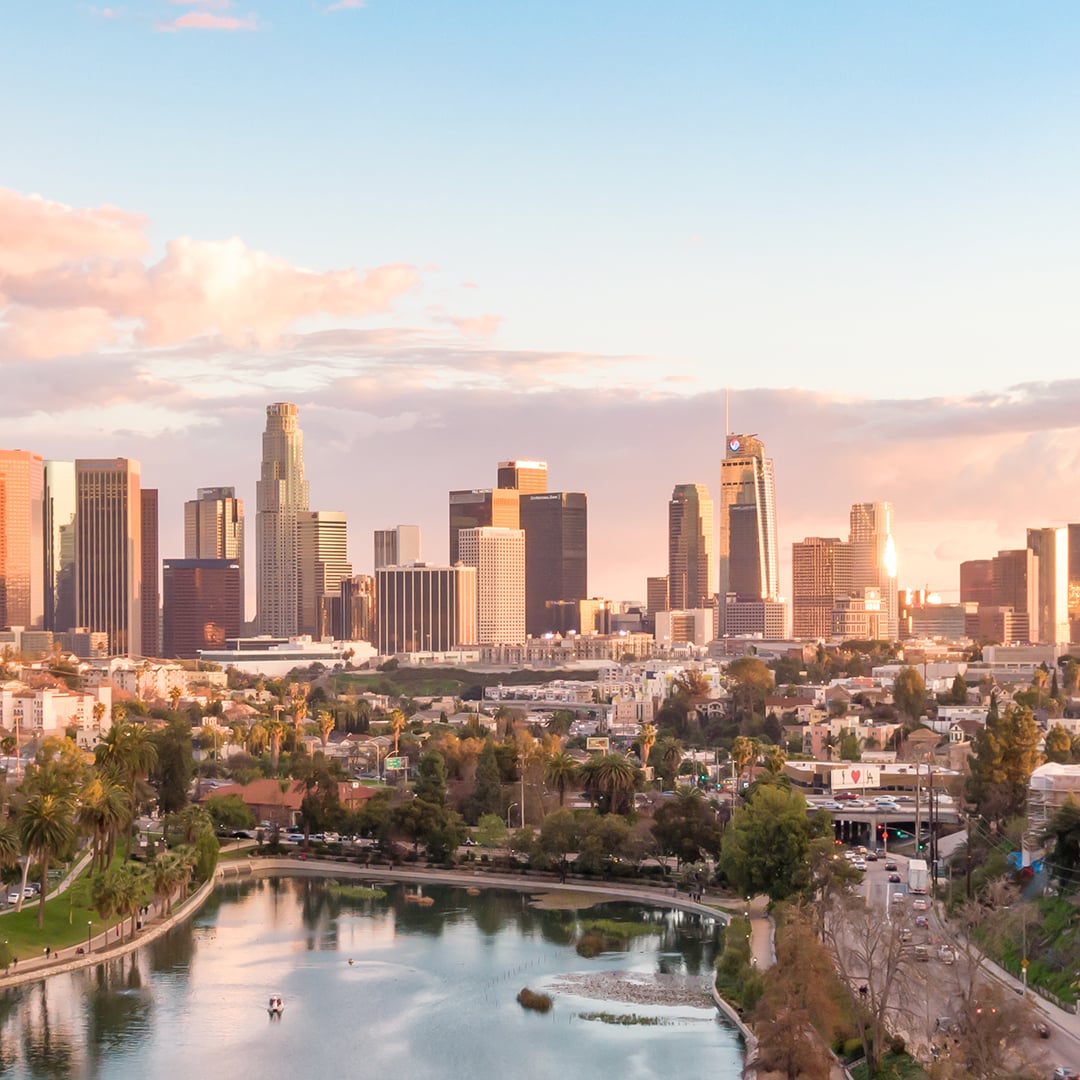 Los Angeles skyline at sunset